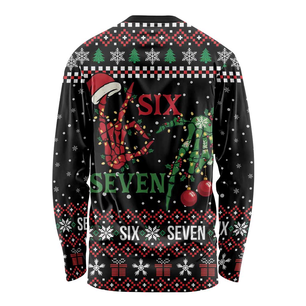 Funny Six Seven Skeleton Hand Long Sleeve Shirt Meme Gen Alpha Slang - Wonder Print Shop