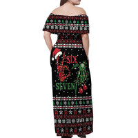 Funny Six Seven Skeleton Hand Off Shoulder Maxi Dress Meme Gen Alpha Slang - Wonder Print Shop