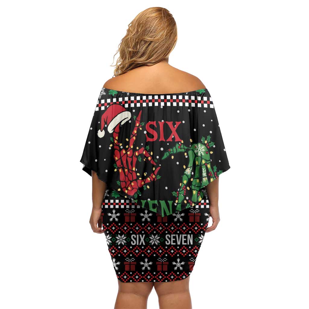Funny Six Seven Skeleton Hand Off Shoulder Short Dress Meme Gen Alpha Slang - Wonder Print Shop