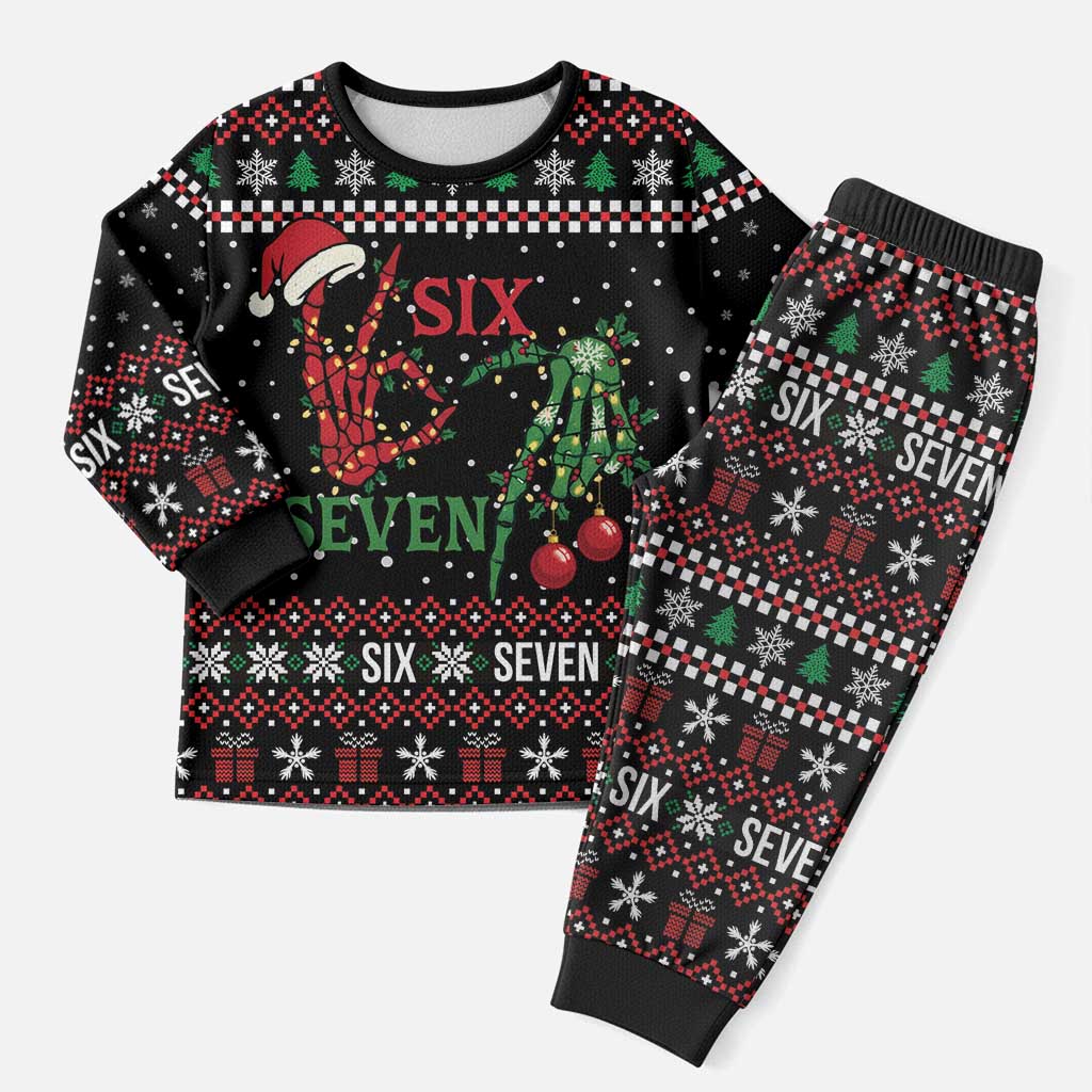 Funny Six Seven Skeleton Hand Christmas Pajama Set Meme Gen Alpha Slang - Wonder Print Shop