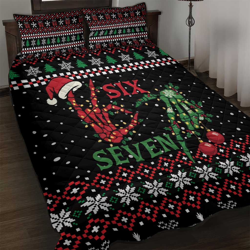Funny Six Seven Skeleton Hand Quilt Bed Set Meme Gen Alpha Slang - Wonder Print Shop