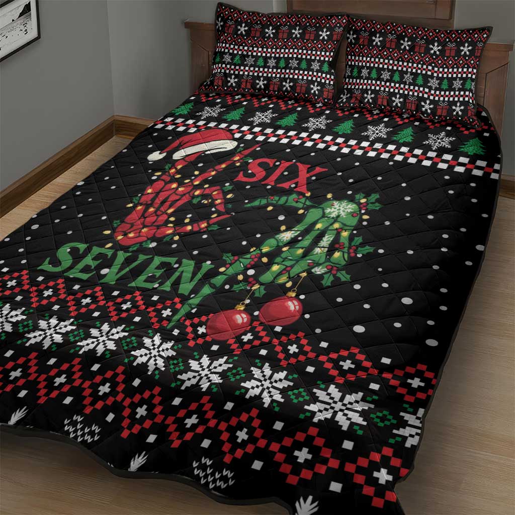Funny Six Seven Skeleton Hand Quilt Bed Set Meme Gen Alpha Slang - Wonder Print Shop