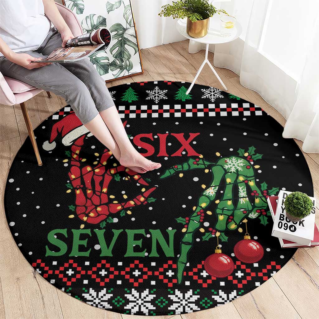 Funny Six Seven Skeleton Hand Round Carpet Meme Gen Alpha Slang - Wonder Print Shop