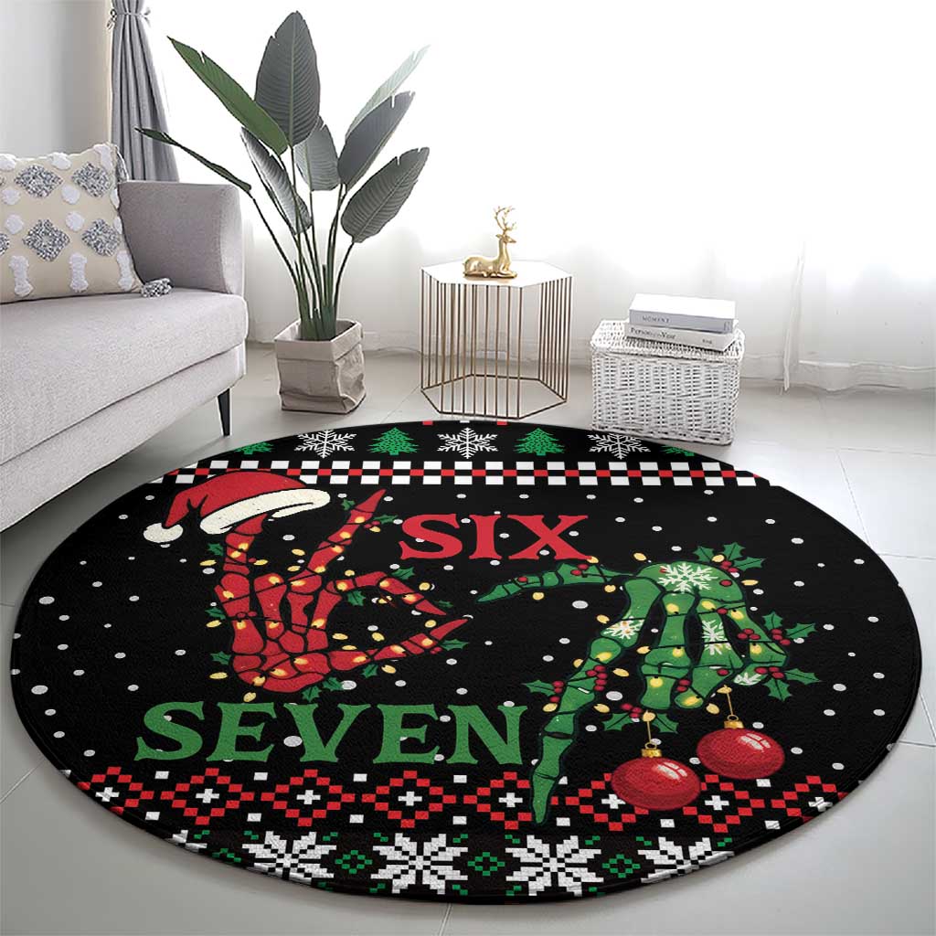 Funny Six Seven Skeleton Hand Round Carpet Meme Gen Alpha Slang - Wonder Print Shop