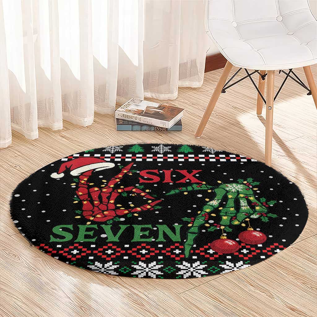 Funny Six Seven Skeleton Hand Round Carpet Meme Gen Alpha Slang - Wonder Print Shop