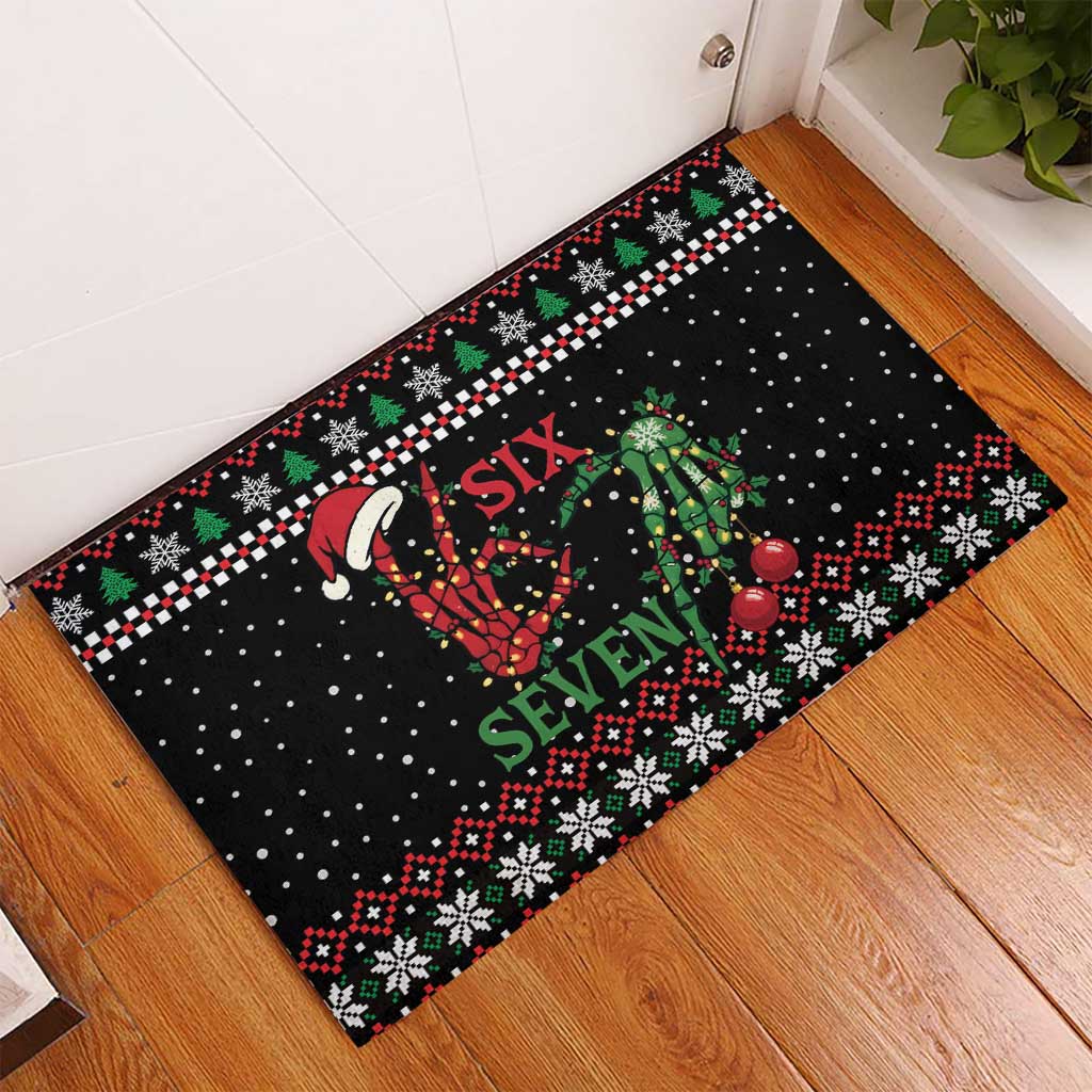Funny Six Seven Skeleton Hand Rubber Doormat Meme Gen Alpha Slang - Wonder Print Shop