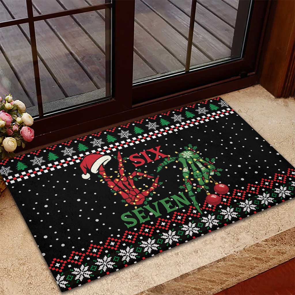 Funny Six Seven Skeleton Hand Rubber Doormat Meme Gen Alpha Slang - Wonder Print Shop