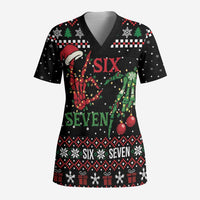 Funny Six Seven Skeleton Hand Scrub Top Meme Gen Alpha Slang - Wonder Print Shop