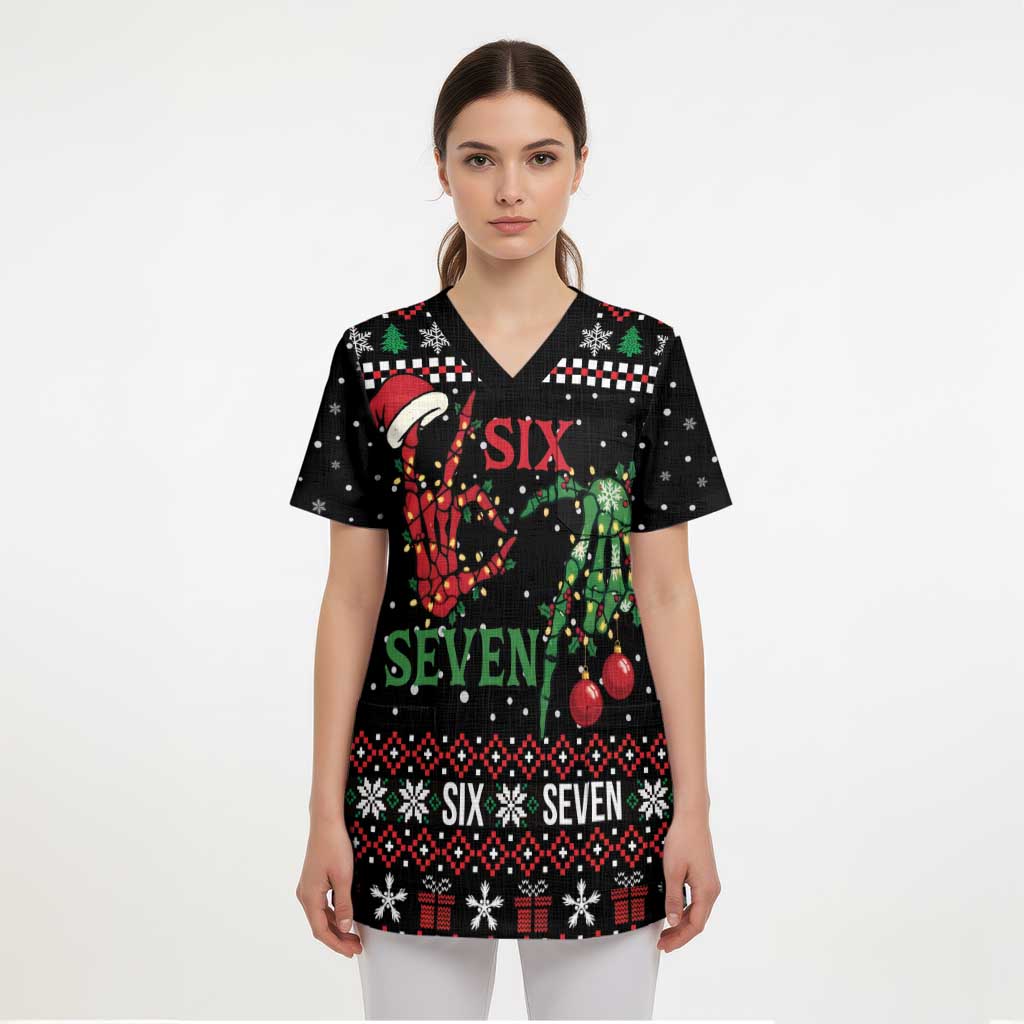 Funny Six Seven Skeleton Hand Scrub Top Meme Gen Alpha Slang - Wonder Print Shop