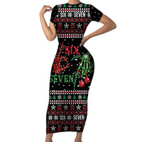 Funny Six Seven Skeleton Hand Short Sleeve Bodycon Dress Meme Gen Alpha Slang - Wonder Print Shop