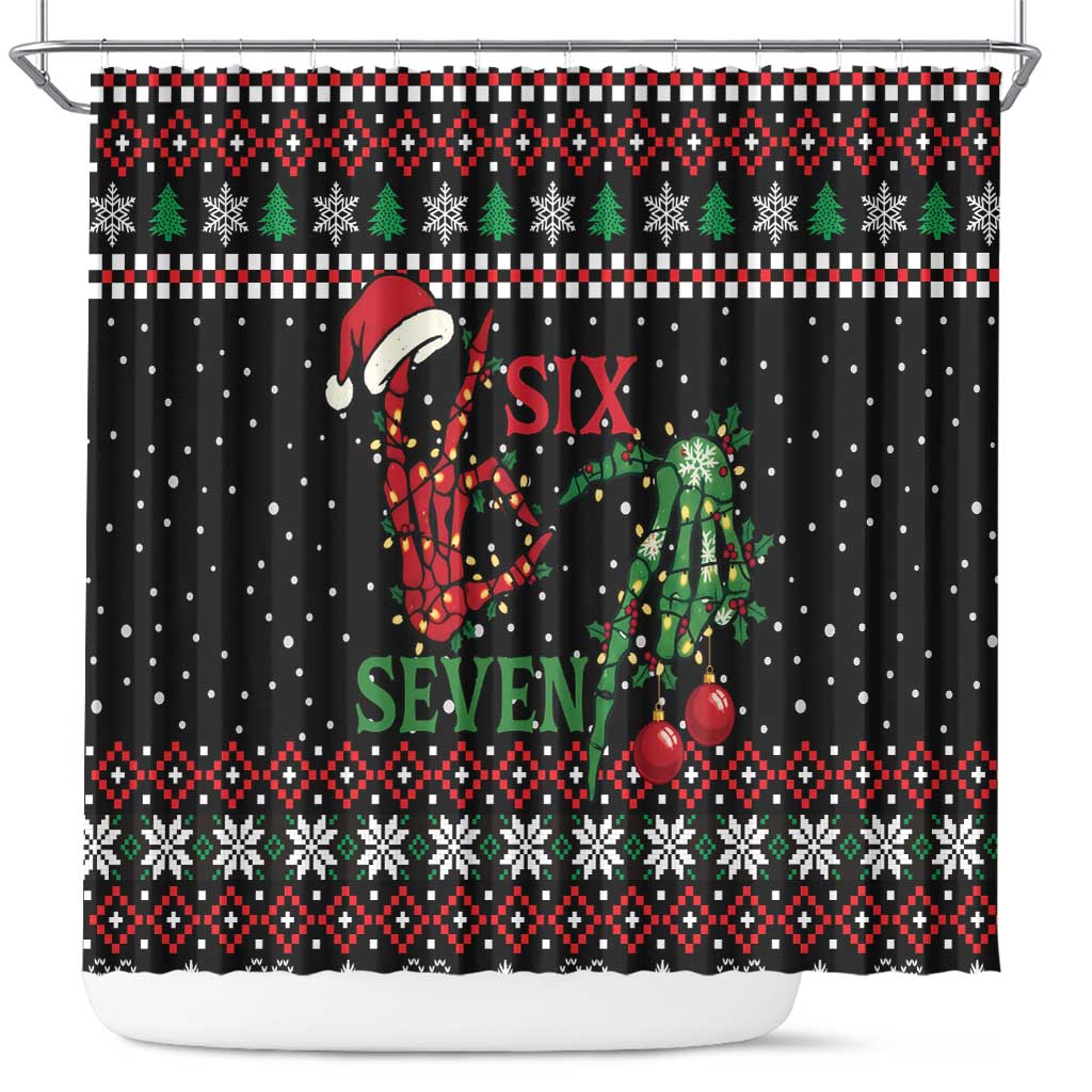 Funny Six Seven Skeleton Hand Shower Curtain Meme Gen Alpha Slang - Wonder Print Shop