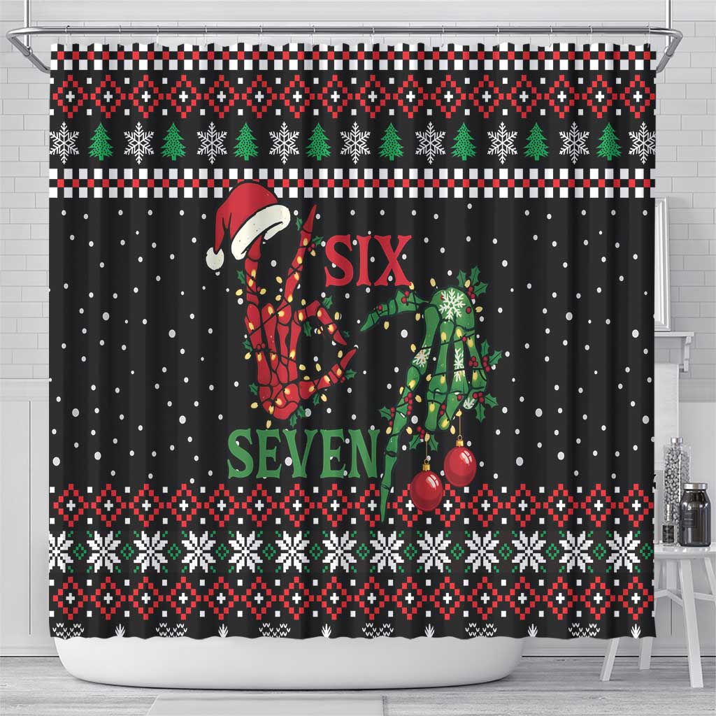 Funny Six Seven Skeleton Hand Shower Curtain Meme Gen Alpha Slang - Wonder Print Shop