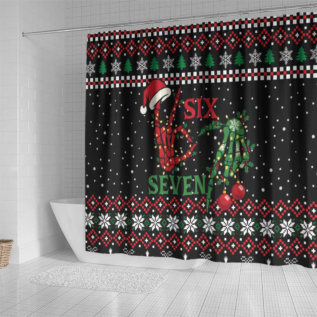 Funny Six Seven Skeleton Hand Shower Curtain Meme Gen Alpha Slang - Wonder Print Shop