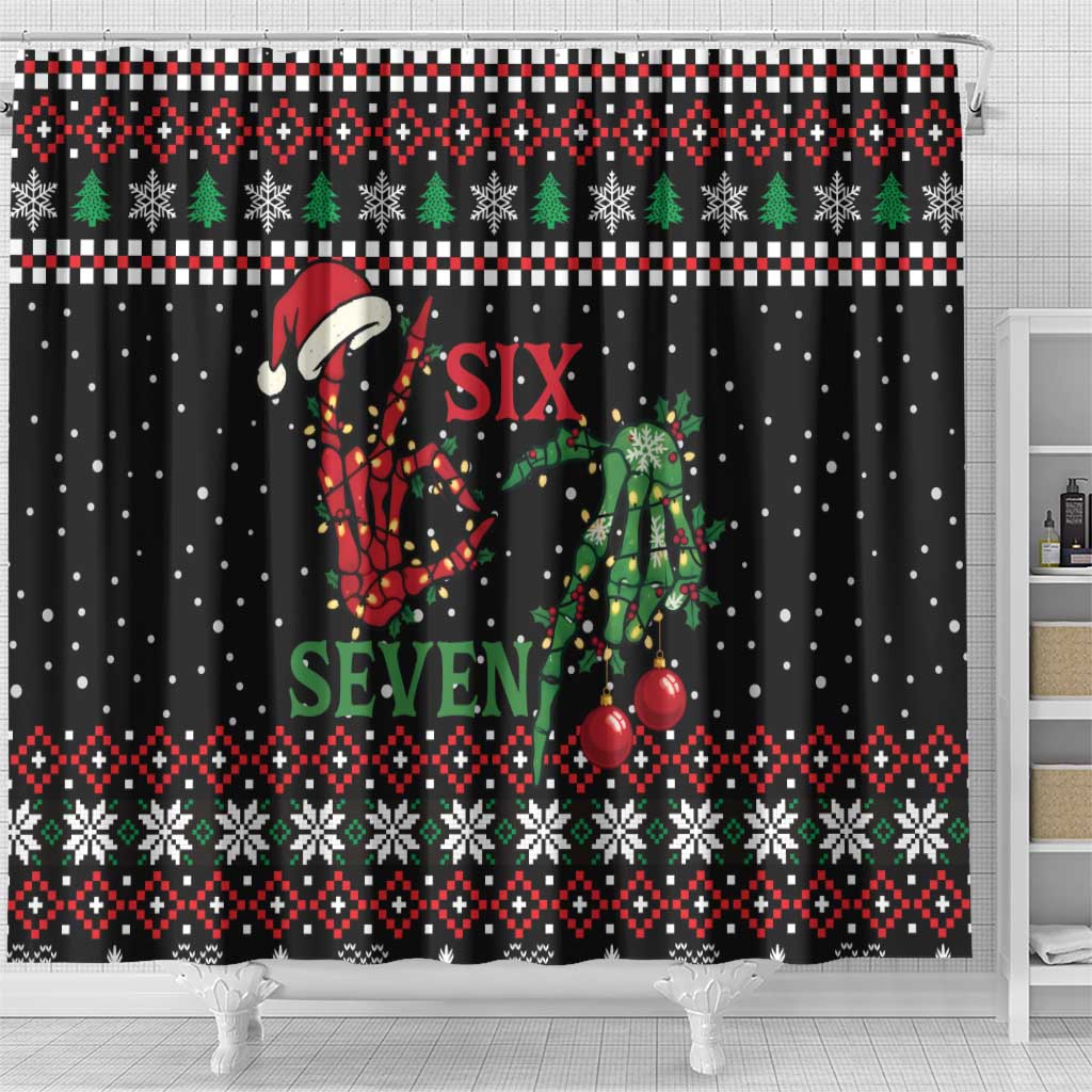 Funny Six Seven Skeleton Hand Shower Curtain Meme Gen Alpha Slang - Wonder Print Shop