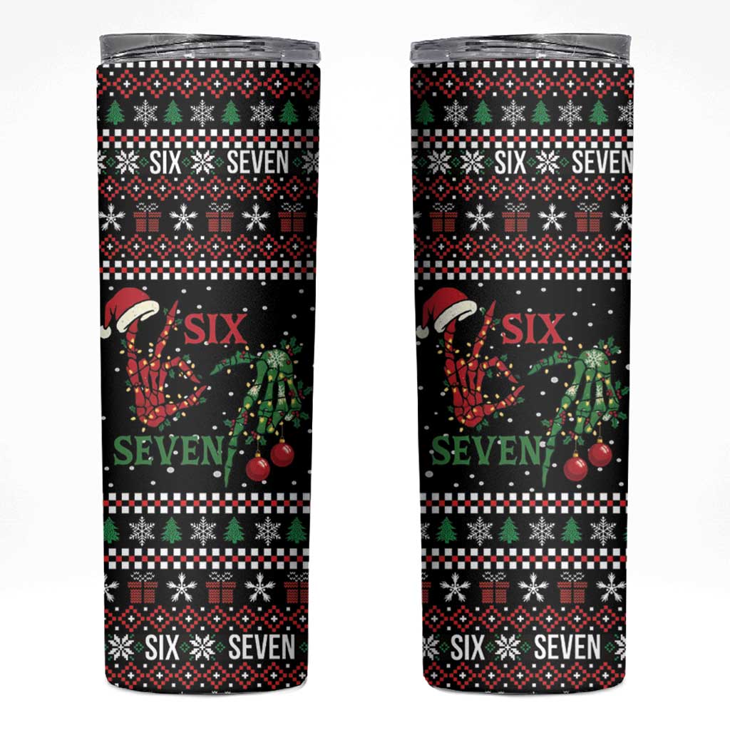 Funny Six Seven Skeleton Hand Skinny Tumbler Meme Gen Alpha Slang - Wonder Print Shop