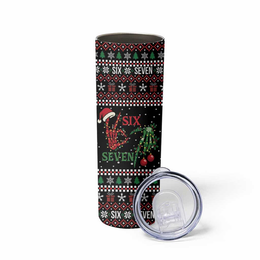 Funny Six Seven Skeleton Hand Skinny Tumbler Meme Gen Alpha Slang - Wonder Print Shop