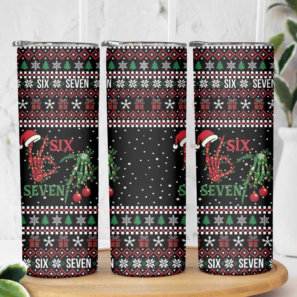 Funny Six Seven Skeleton Hand Skinny Tumbler Meme Gen Alpha Slang - Wonder Print Shop