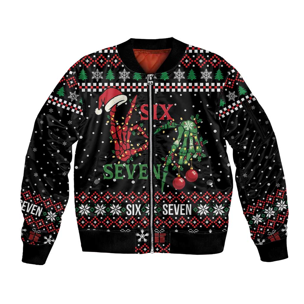 Funny Six Seven Skeleton Hand Sleeve Zip Bomber Jacket Meme Gen Alpha Slang - Wonder Print Shop