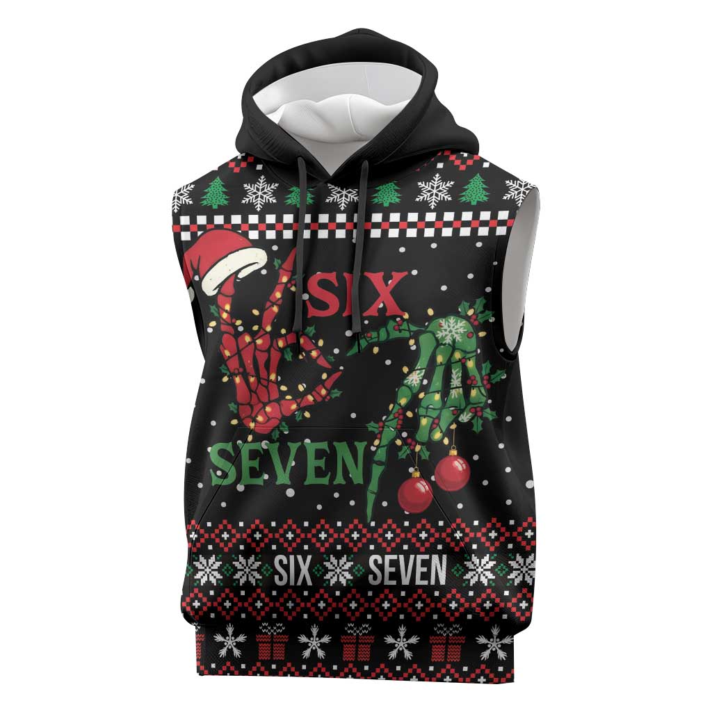 Funny Six Seven Skeleton Hand Sleeveless Hoodie Meme Gen Alpha Slang - Wonder Print Shop
