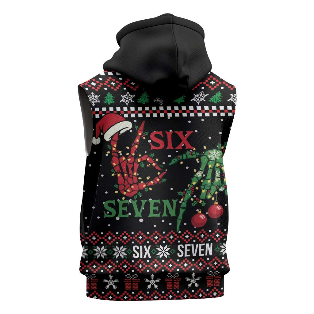 Funny Six Seven Skeleton Hand Sleeveless Hoodie Meme Gen Alpha Slang - Wonder Print Shop