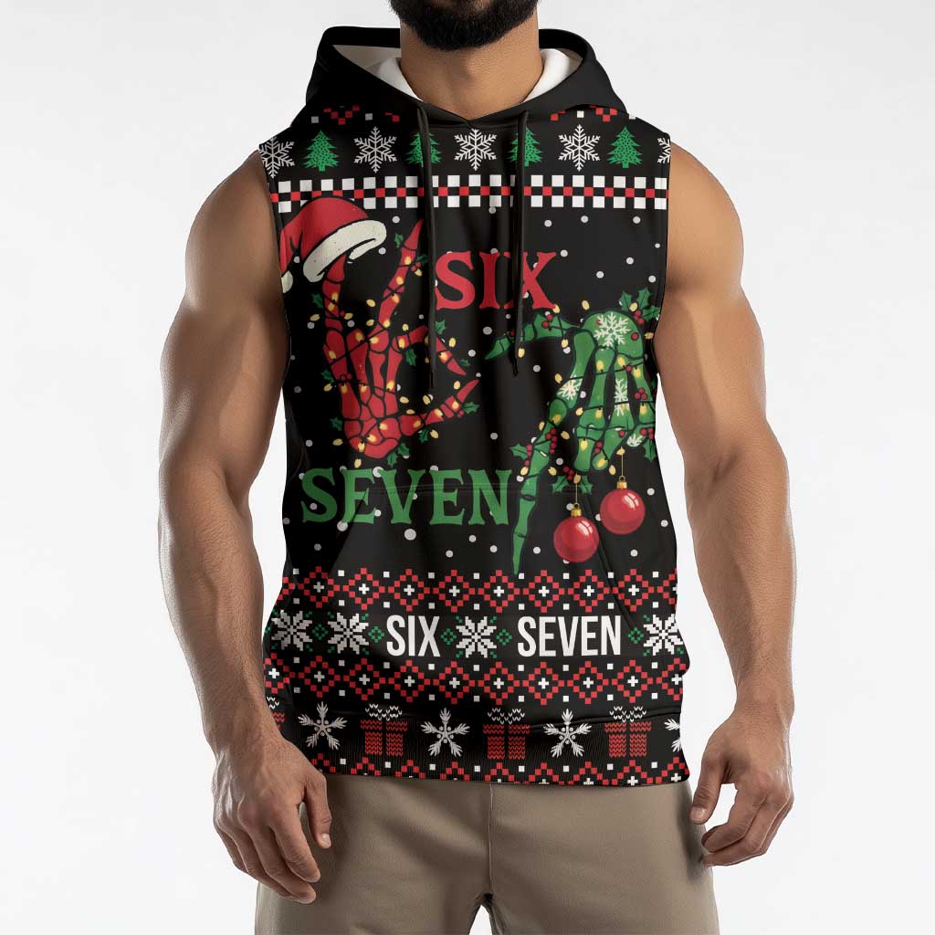 Funny Six Seven Skeleton Hand Sleeveless Hoodie Meme Gen Alpha Slang - Wonder Print Shop