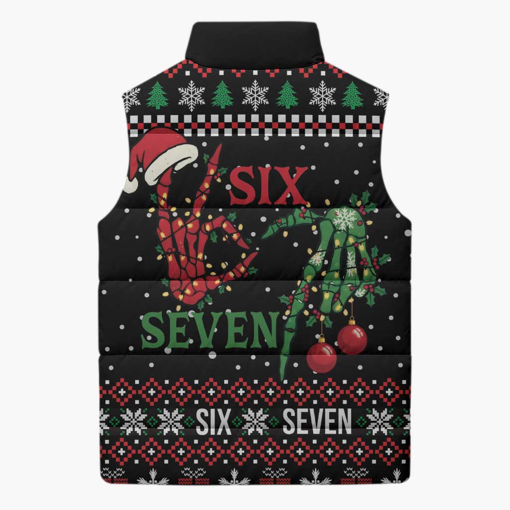 Funny Six Seven Skeleton Hand Sleeveless Puffer Jacket Meme Gen Alpha Slang - Wonder Print Shop