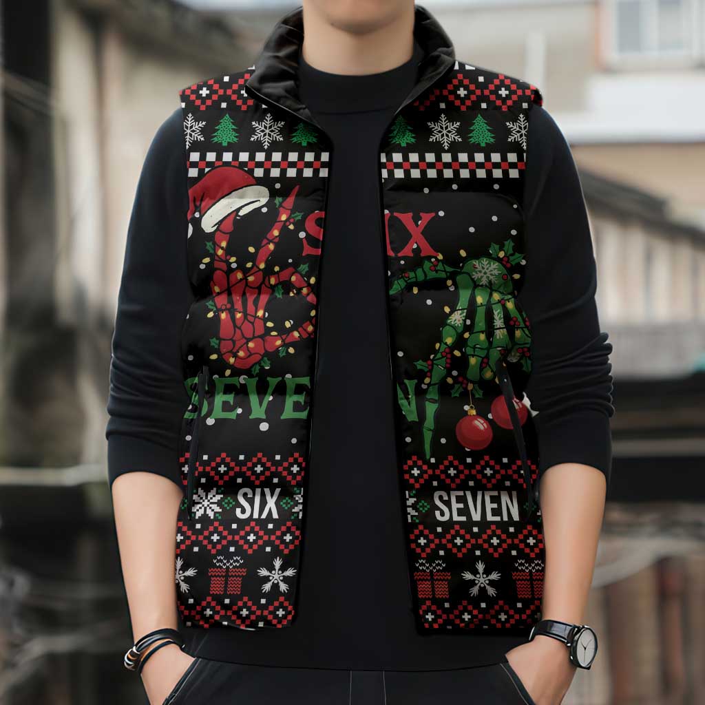 Funny Six Seven Skeleton Hand Sleeveless Puffer Jacket Meme Gen Alpha Slang - Wonder Print Shop