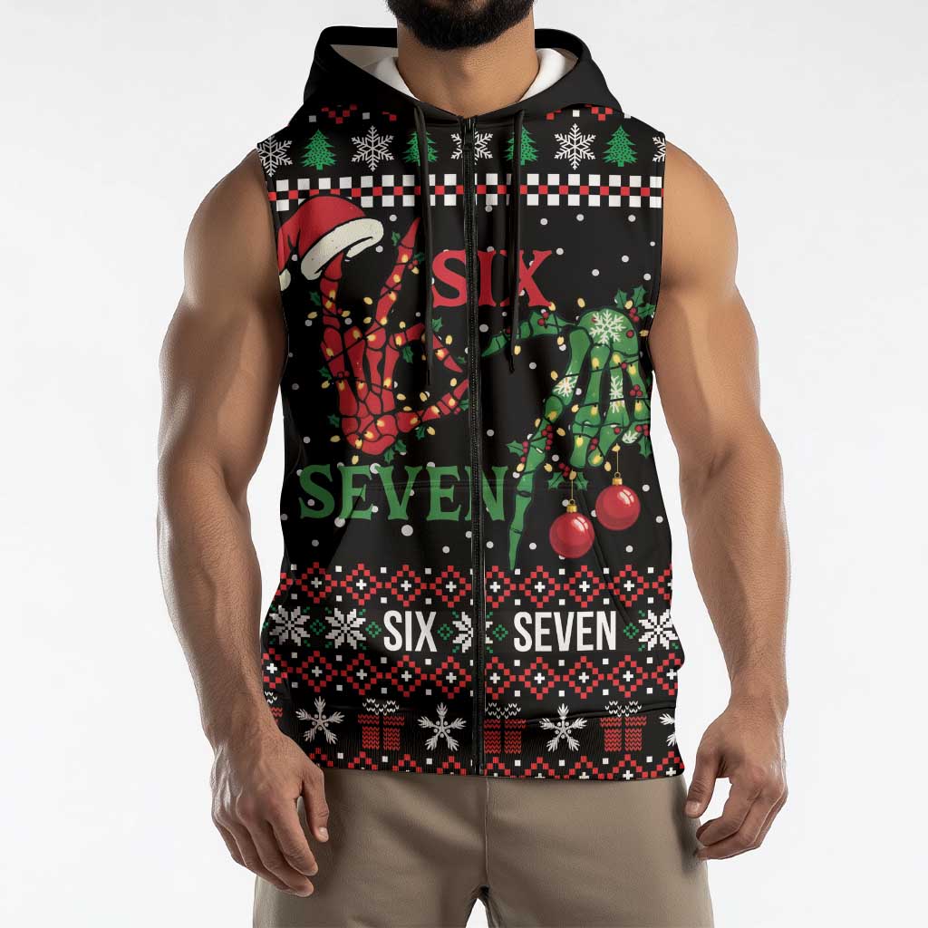 Funny Six Seven Skeleton Hand Sleeveless Zip Hoodie Meme Gen Alpha Slang - Wonder Print Shop