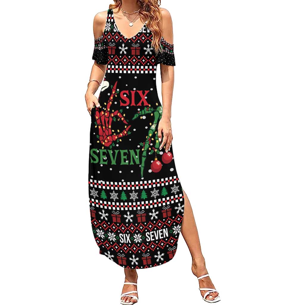 Funny Six Seven Skeleton Hand Summer Maxi Dress Meme Gen Alpha Slang - Wonder Print Shop