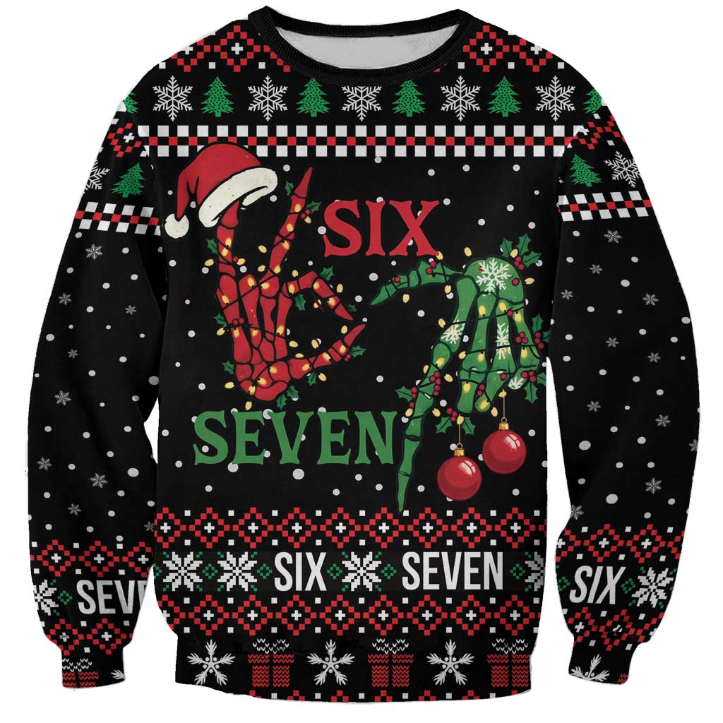 Funny Six Seven Skeleton Hand Sweatshirt Meme Gen Alpha Slang - Wonder Print Shop