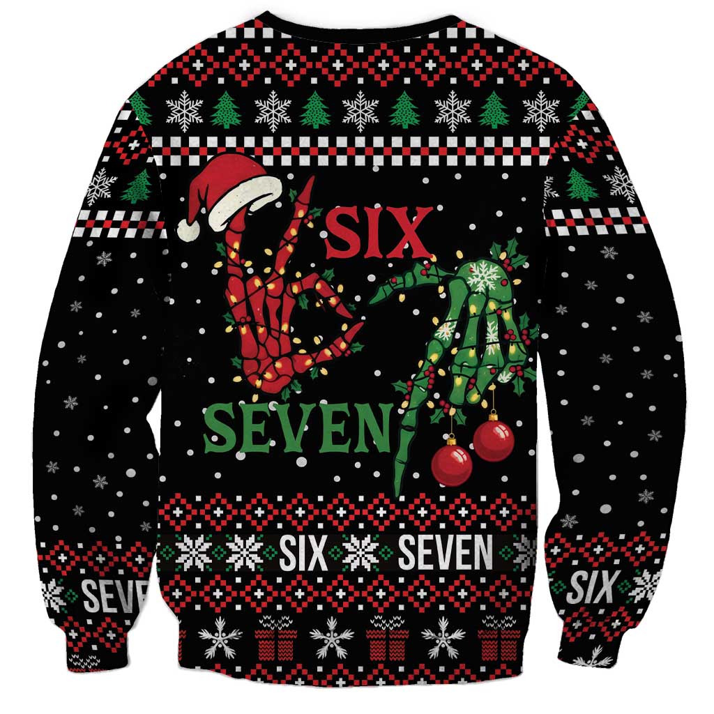 Funny Six Seven Skeleton Hand Sweatshirt Meme Gen Alpha Slang - Wonder Print Shop