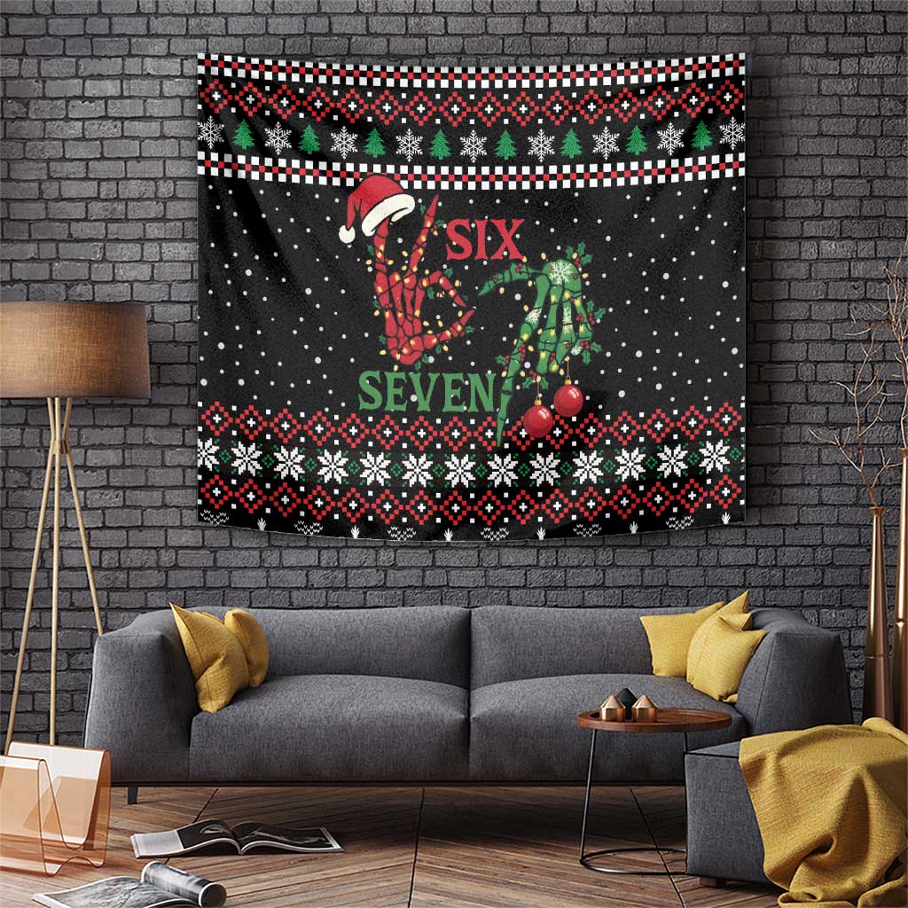 Funny Six Seven Skeleton Hand Tapestry Meme Gen Alpha Slang - Wonder Print Shop