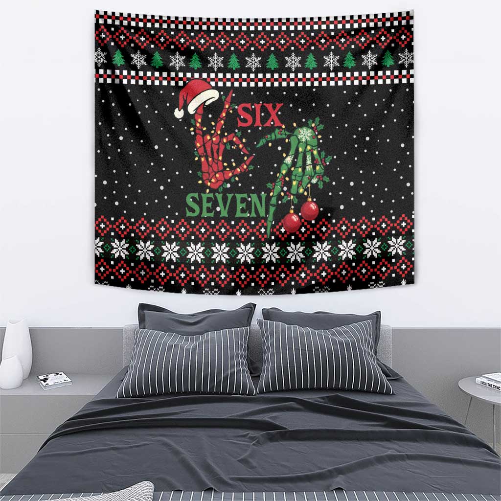 Funny Six Seven Skeleton Hand Tapestry Meme Gen Alpha Slang - Wonder Print Shop