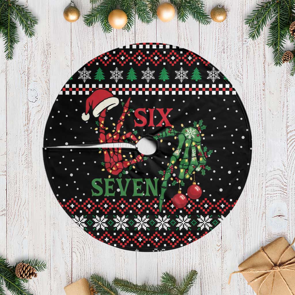 Funny Six Seven Skeleton Hand Tree Skirt Meme Gen Alpha Slang - Wonder Print Shop