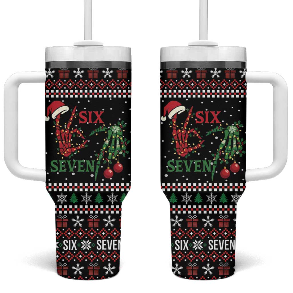 Funny Six Seven Skeleton Hand Tumbler With Handle Meme Gen Alpha Slang - Wonder Print Shop