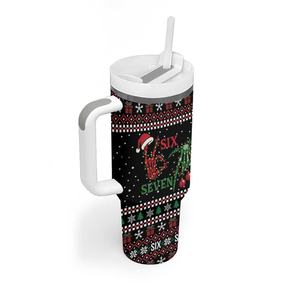 Funny Six Seven Skeleton Hand Tumbler With Handle Meme Gen Alpha Slang - Wonder Print Shop