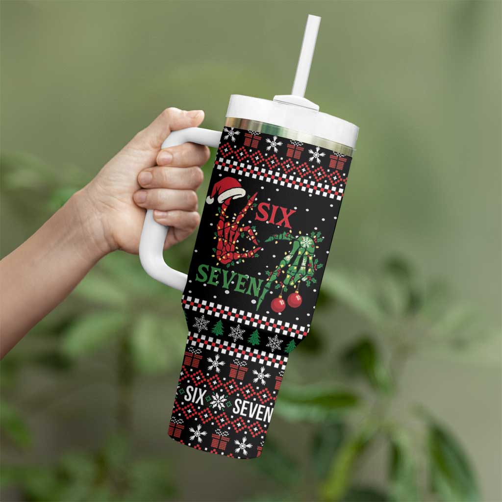 Funny Six Seven Skeleton Hand Tumbler With Handle Meme Gen Alpha Slang - Wonder Print Shop