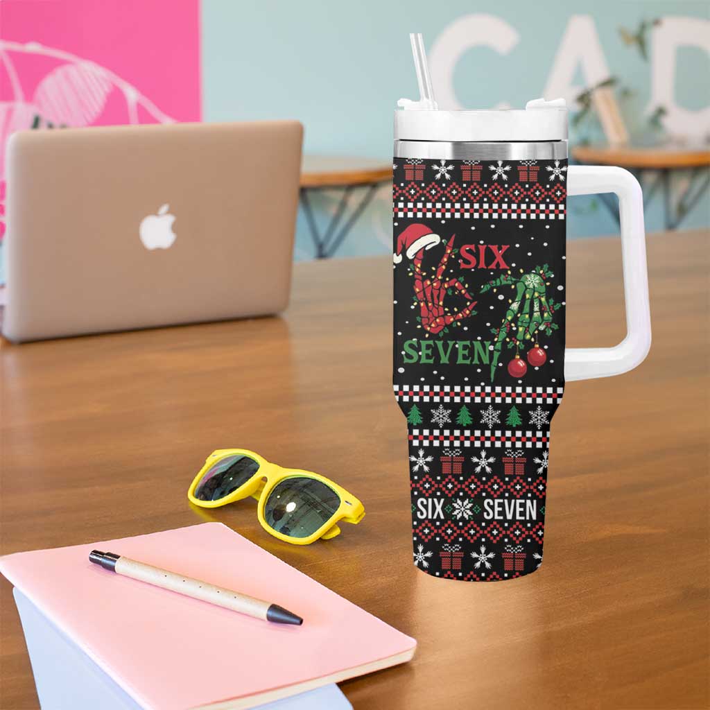 Funny Six Seven Skeleton Hand Tumbler With Handle Meme Gen Alpha Slang - Wonder Print Shop