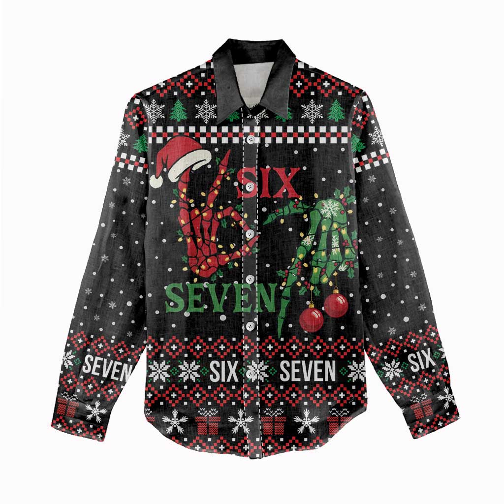 Funny Six Seven Skeleton Hand Women Casual Shirt Meme Gen Alpha Slang - Wonder Print Shop
