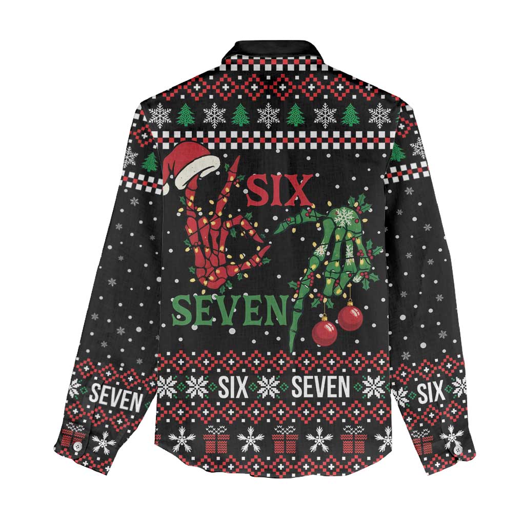Funny Six Seven Skeleton Hand Women Casual Shirt Meme Gen Alpha Slang - Wonder Print Shop