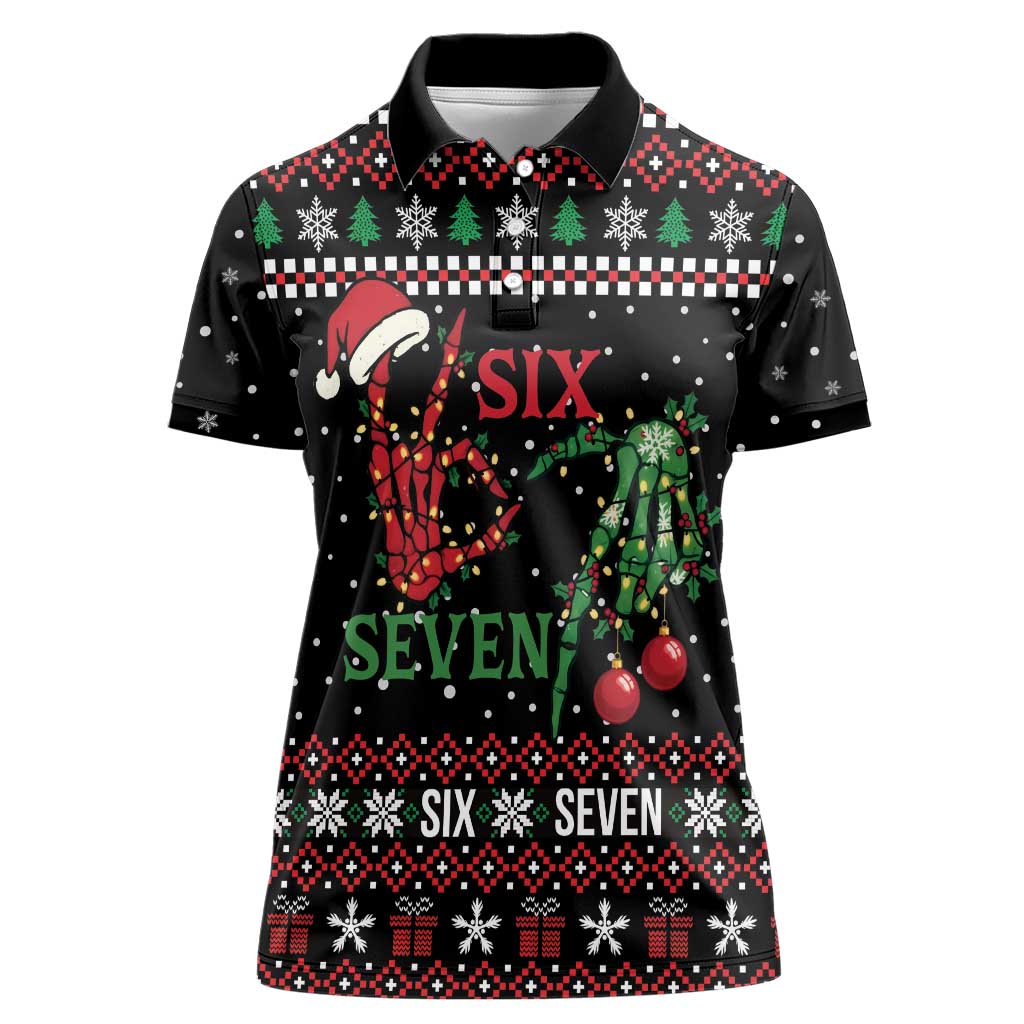 Funny Six Seven Skeleton Hand Women Polo Shirt Meme Gen Alpha Slang - Wonder Print Shop