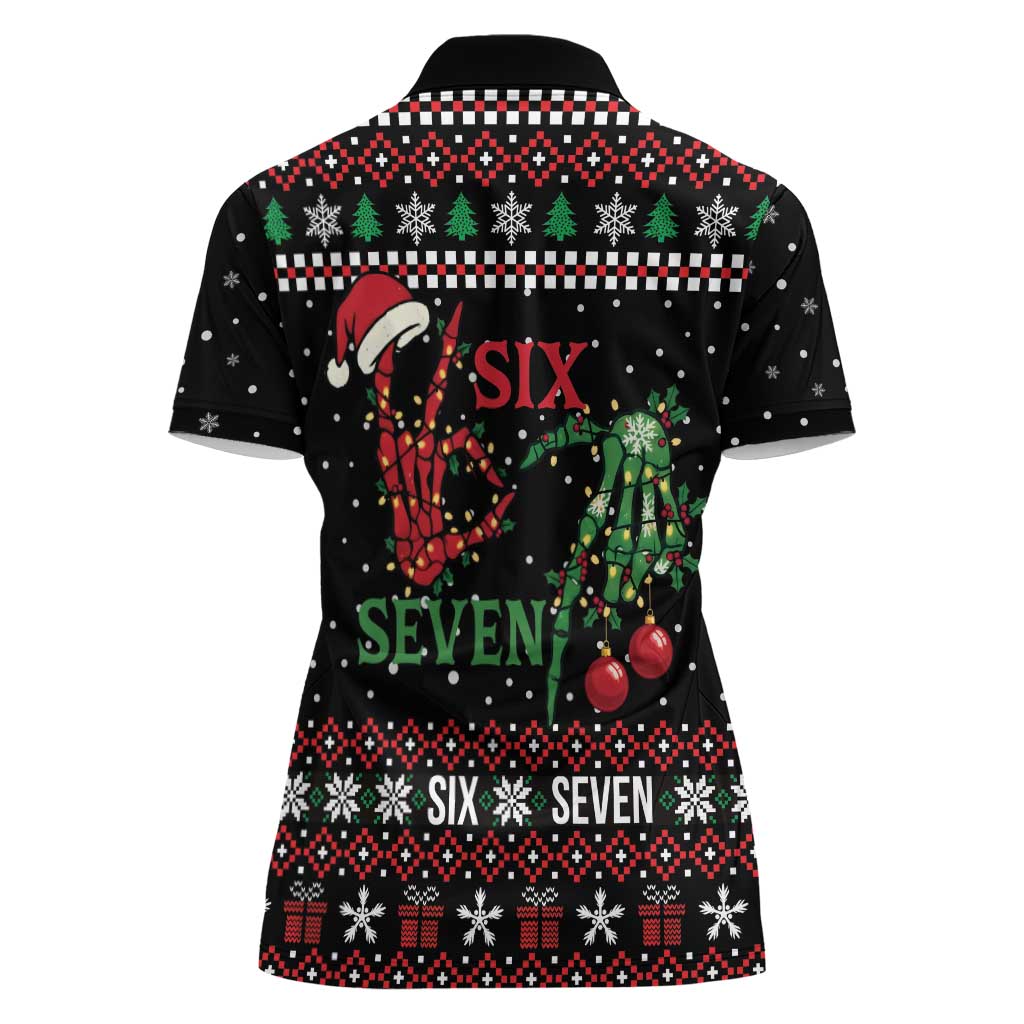 Funny Six Seven Skeleton Hand Women Polo Shirt Meme Gen Alpha Slang - Wonder Print Shop