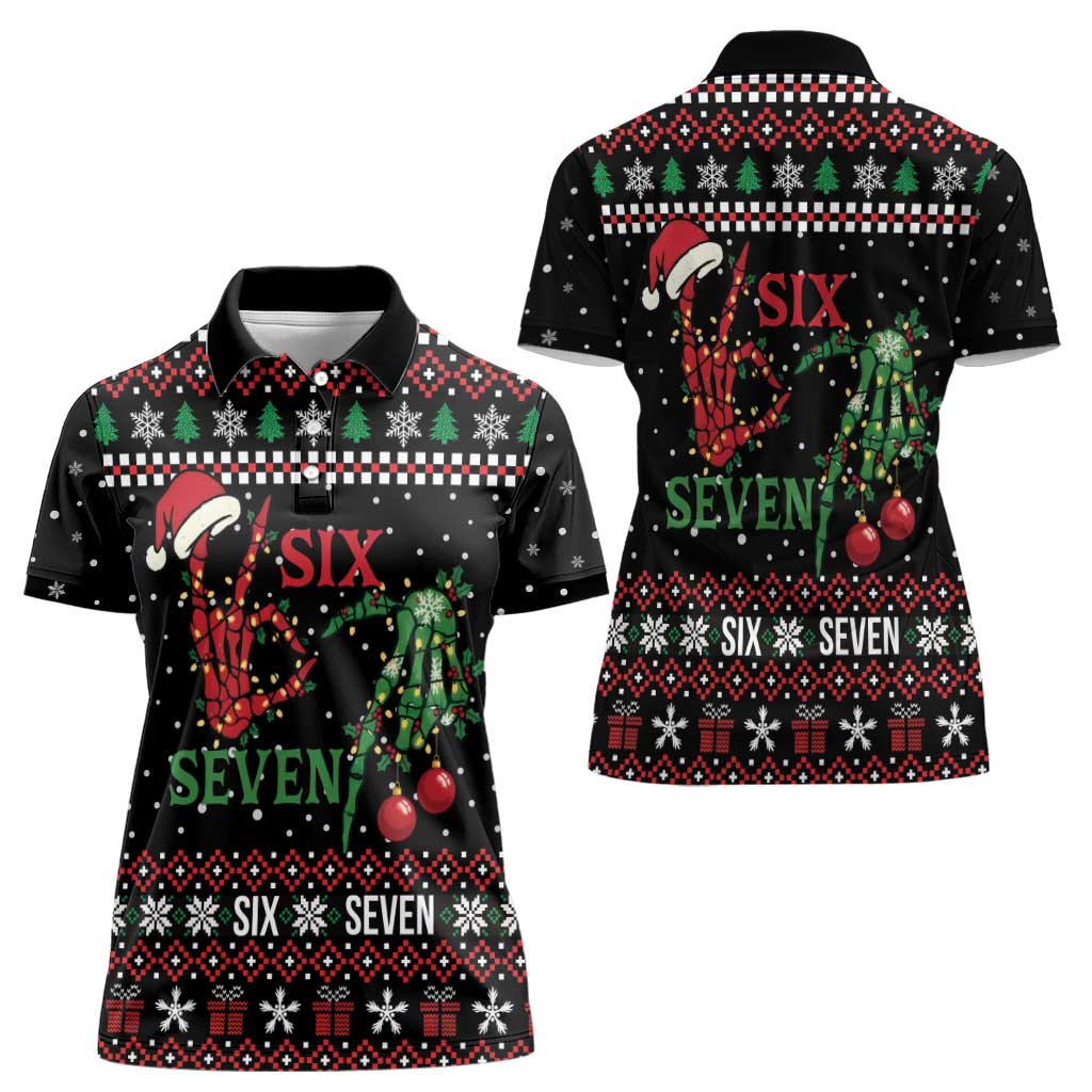 Funny Six Seven Skeleton Hand Women Polo Shirt Meme Gen Alpha Slang - Wonder Print Shop
