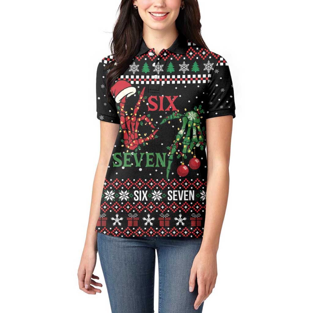 Funny Six Seven Skeleton Hand Women Polo Shirt Meme Gen Alpha Slang - Wonder Print Shop