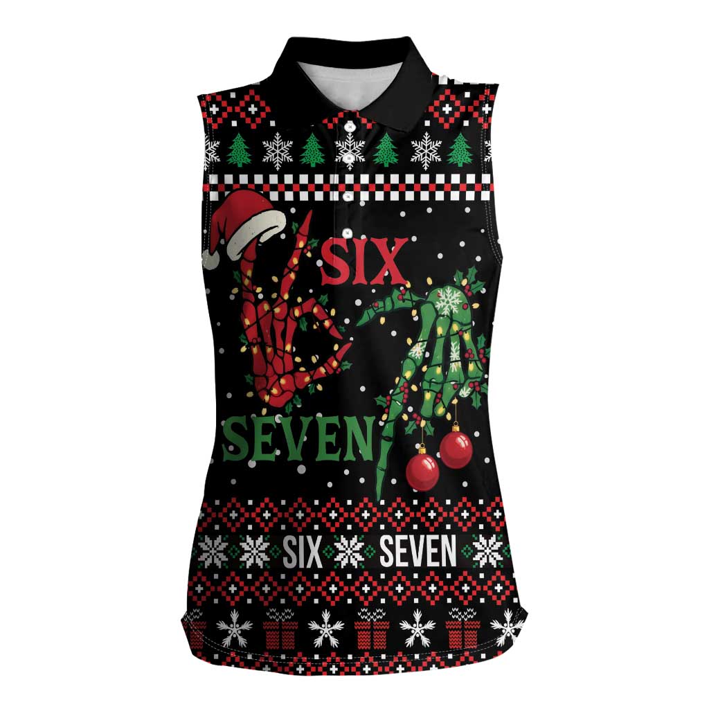 Funny Six Seven Skeleton Hand Women Sleeveless Polo Shirt Meme Gen Alpha Slang - Wonder Print Shop