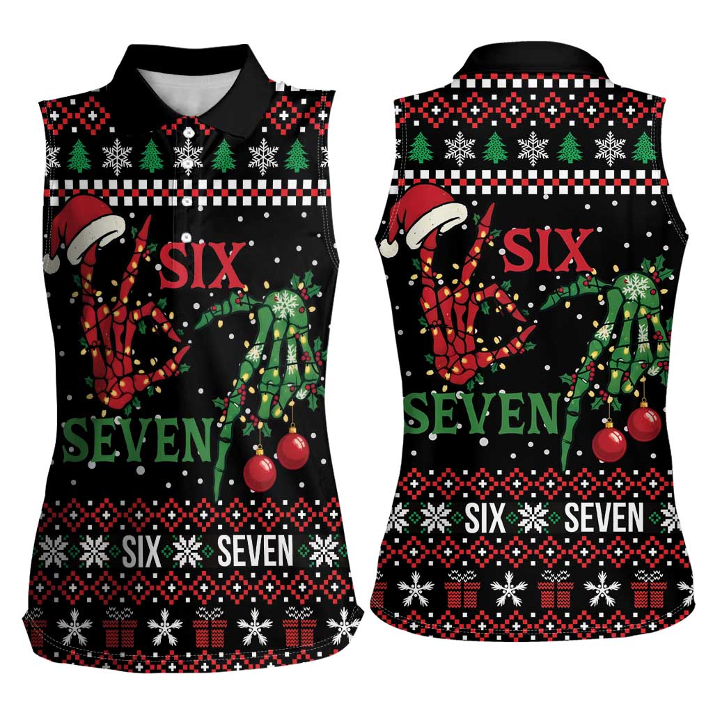 Funny Six Seven Skeleton Hand Women Sleeveless Polo Shirt Meme Gen Alpha Slang - Wonder Print Shop