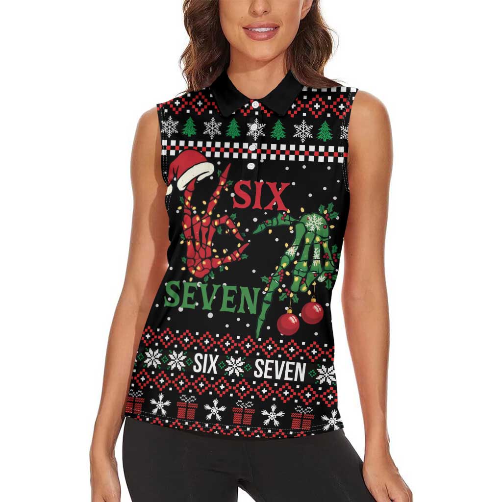 Funny Six Seven Skeleton Hand Women Sleeveless Polo Shirt Meme Gen Alpha Slang - Wonder Print Shop