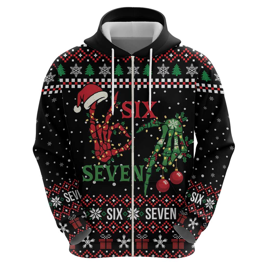 Funny Six Seven Skeleton Hand Zip Hoodie Meme Gen Alpha Slang - Wonder Print Shop