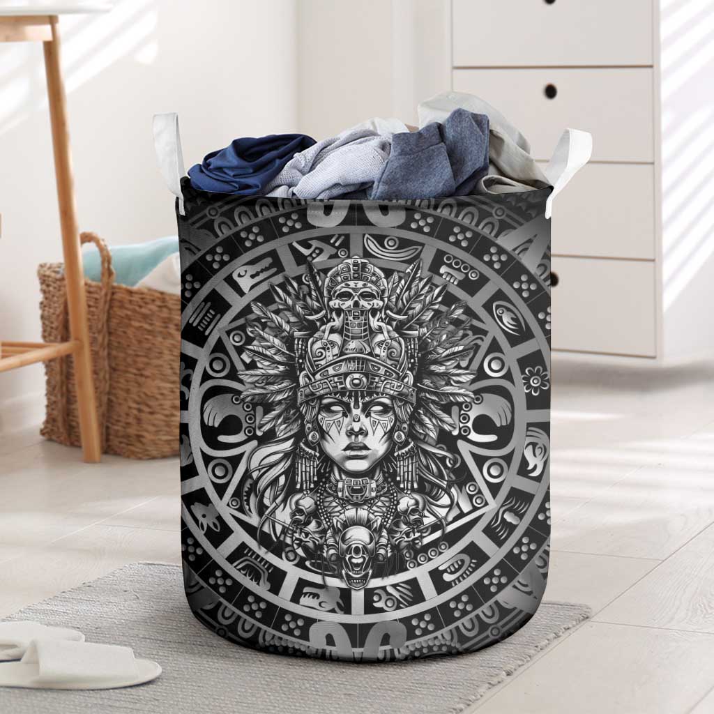 Mexico Aztec Warrior Goddess Laundry Basket Aztec Skull Tribal Calender Silver Spirit - Wonder Print Shop
