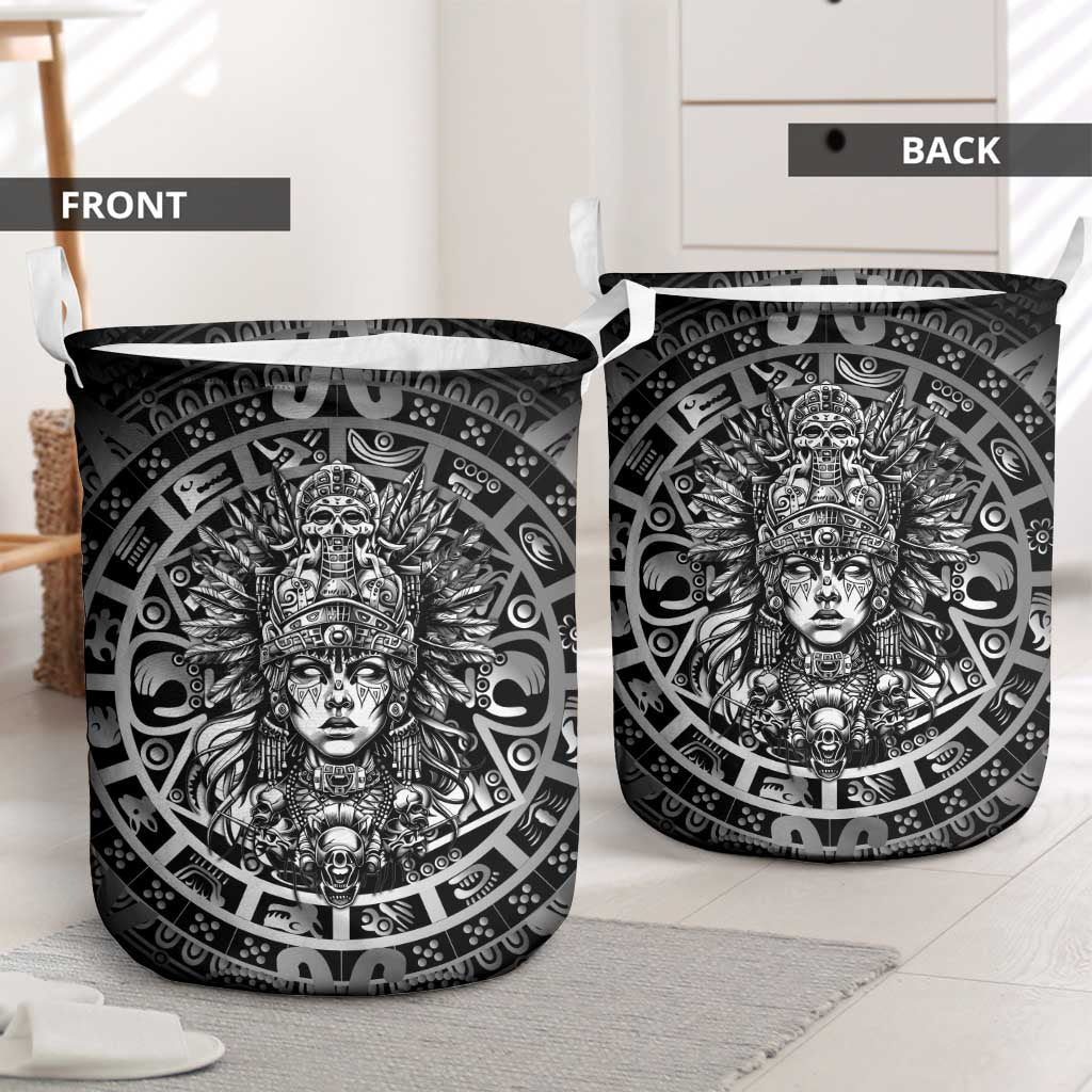 Mexico Aztec Warrior Goddess Laundry Basket Aztec Skull Tribal Calender Silver Spirit - Wonder Print Shop